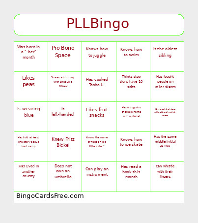 PLL Bingo Card