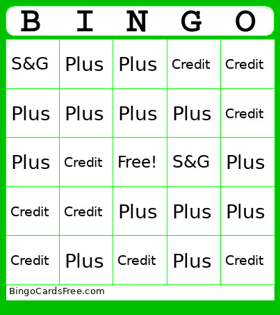 PlUS Challange Bingo Card