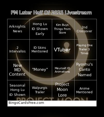 PM Later Half Of 2025 Livestream Bingo