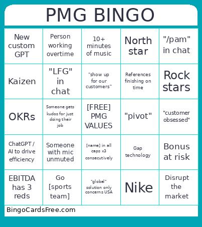PMG All Hands Bingo Card