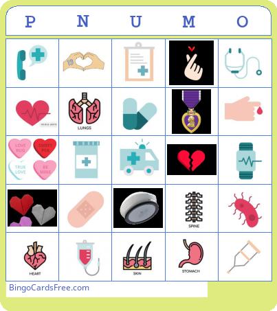 PNUMO Bingo Cards Free Pdf Printable Game, Title: PNUMO