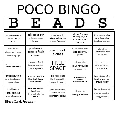 PocoBeads Bingo Card