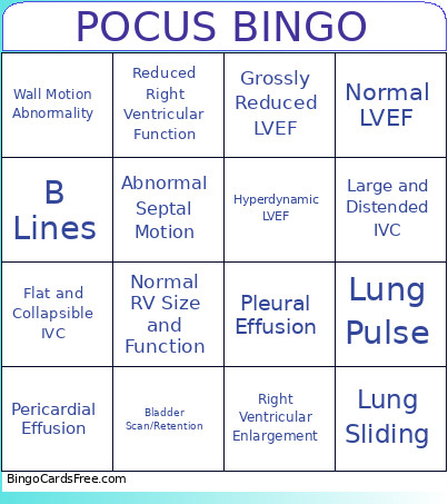 POCUS Bingo Card