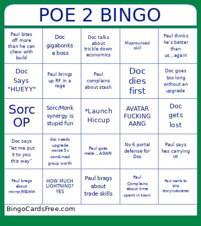 POE 2 Bingo Card