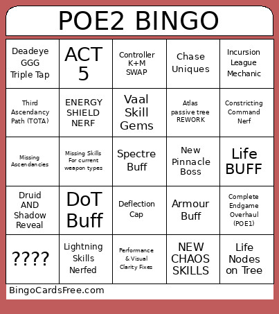 POE 2 Bingo Card