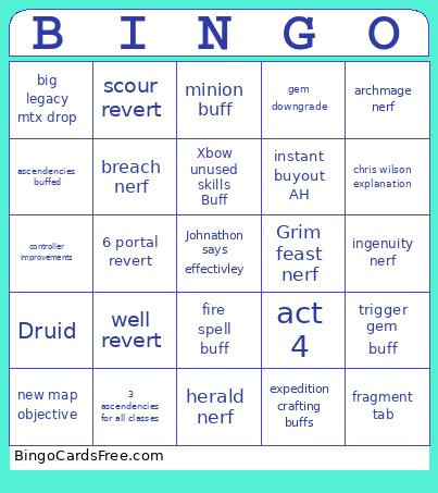 Poe 2 Patch Bingo Card