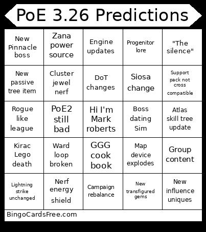 Poe 3.26 Predicitons Bingo Card