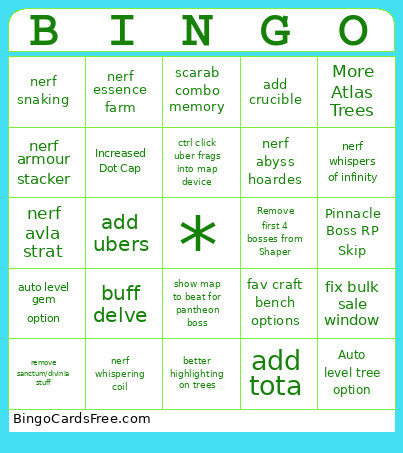 POE 3.27 Bingo Card