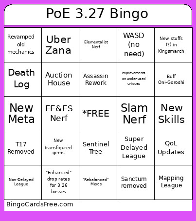 PoE 3.27 Bingo Card