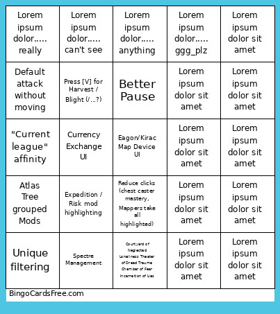PoE1 QoL UI/UX Bingo Card