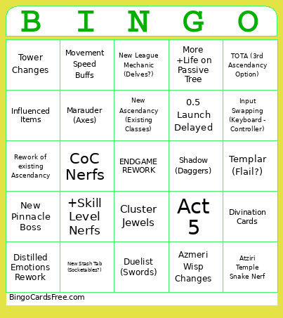 PoE2 V0.5 Bingo Card