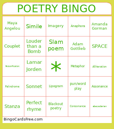Poetry ! Bingo Card