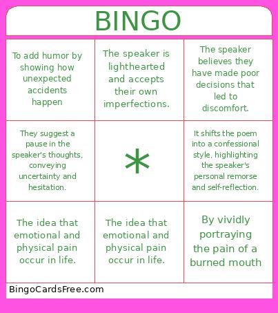 Poetry Review Bingo Cards Free Pdf Printable Game, Title: BINGO