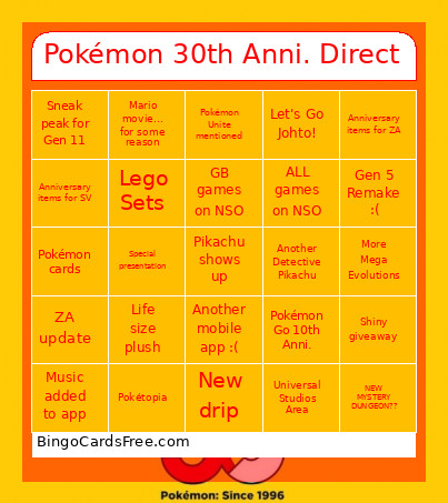 Pokémon 30th Anni. Direct Bingo Card