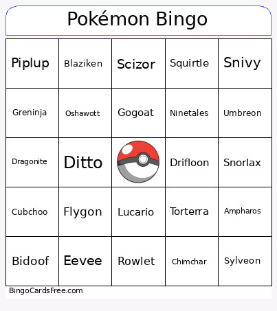 Pokémon Bingo Card