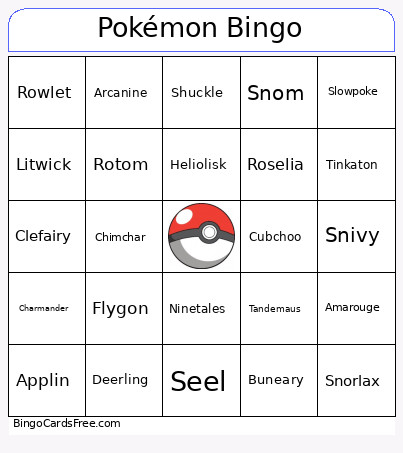 Pokémon Bingo Card