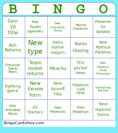 Pokémon Day Bingo Card