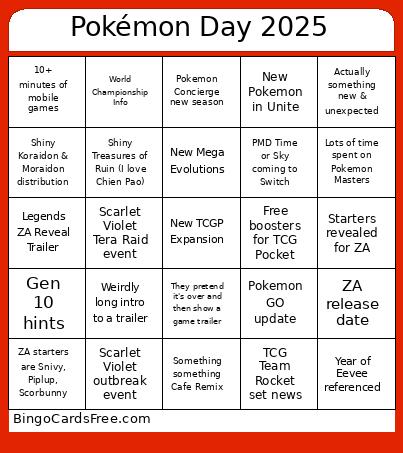 Pokémon Day 2025 Bingo Card