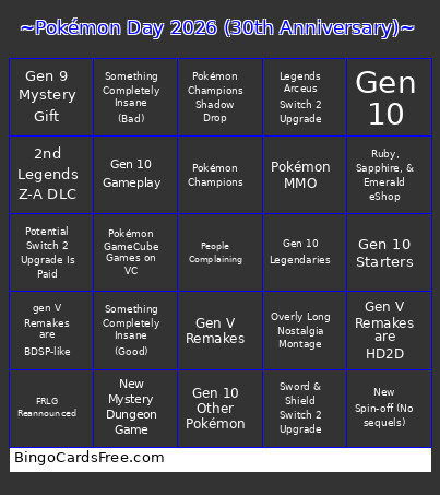 ~Pokémon Day 2026 (30th Anniversary)~ Bingo Card