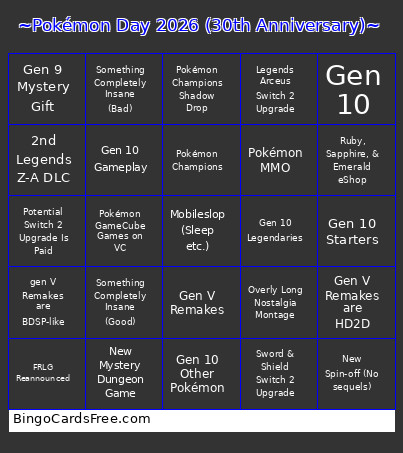 ~Pokémon Day 2026 (30th Anniversary) Bingo Card