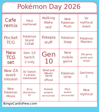 Pokémon Day 2026 Bingo Card