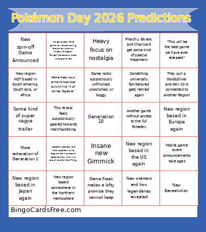Pokémon Day 2026 Predictions Bingo Card