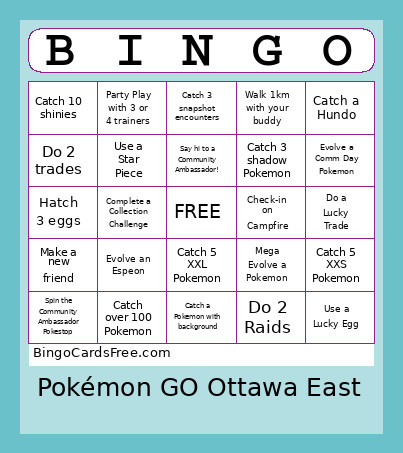 Pokémon GO Ottawa East Bingo Card 2