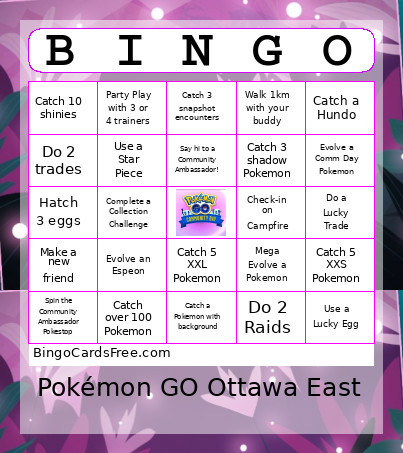 Pokémon GO Ottawa East Bingo Card