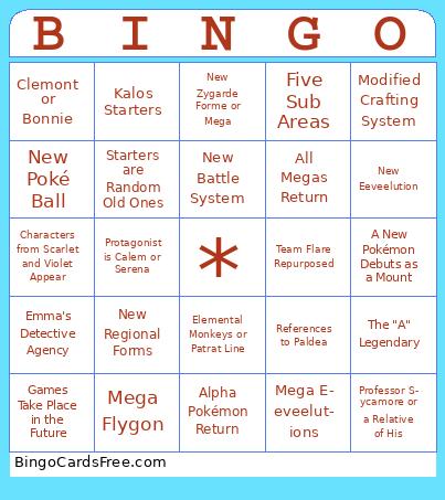 Pokémon Legends Z-A Presents Reveal Bingo Cards Free Pdf Printable Game, Title: BINGO