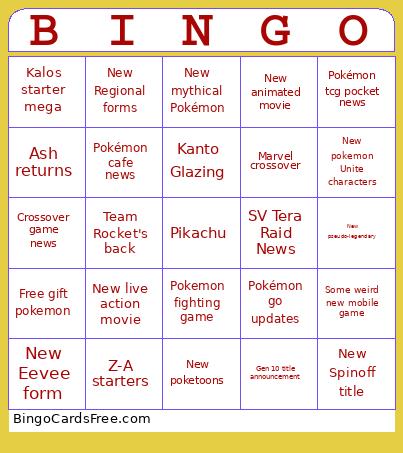 Pokémon Presents Bingo Card