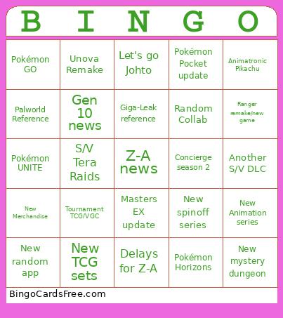 Pokémon Presents 2025 Bingo Card
