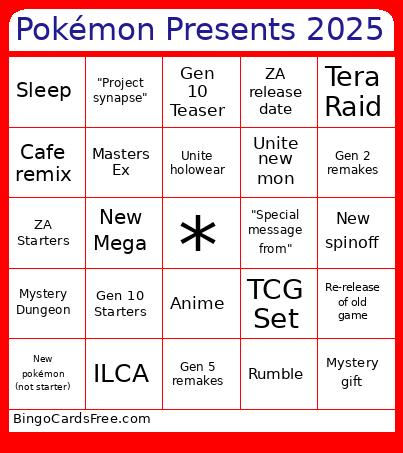 Presents 2025 Bingo Cards Free Pdf Printable Game, Title: Pokémon Presents 2025