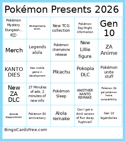 Pokémon Presents 2026 Bingo Card 2