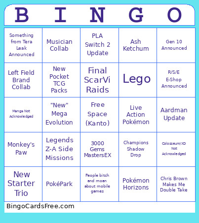 Pokémon Presents 2026 Bingo Card