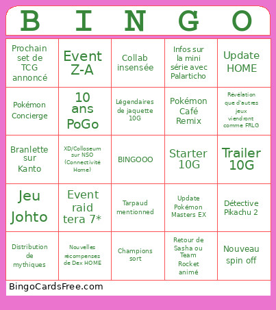 Pokémon Presents Bingo Card