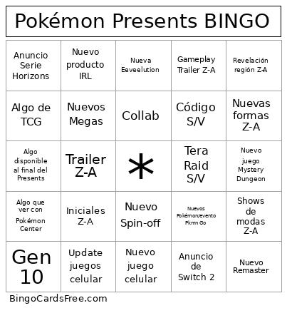 Pokémon Presents Bingo Card 2