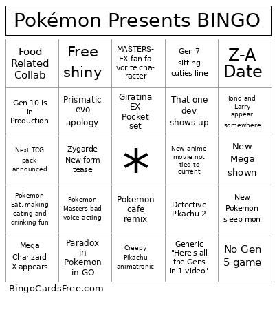 Pokemon presents BINGO Cards Free Pdf Printable Game, Title: Pokémon Presents BINGO