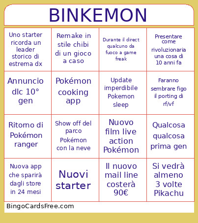 Pokémon Presents Bingo Card