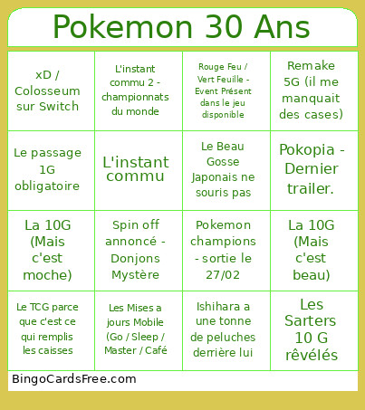 Pokemon 30 Ans Bingo Card