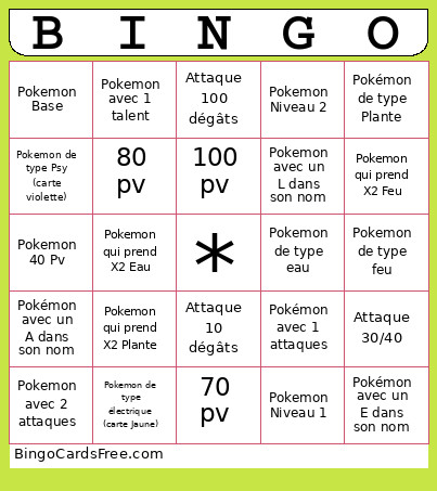 Pokemon Bingo Card
