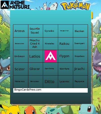 POKEMON Bingo Card
