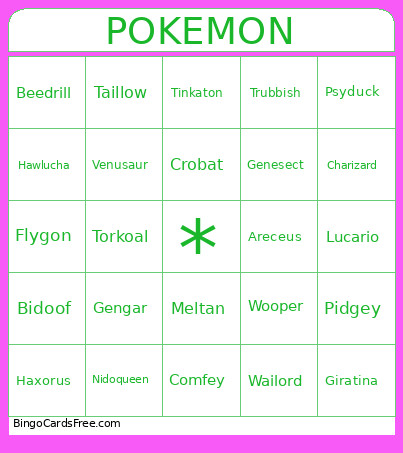 Pokemon Bingo Card