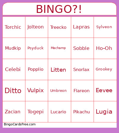 Pokemon Bingo Card