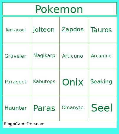 Pokemon Bingo Card