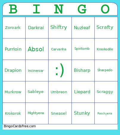 Pokemon - Dark Type Bingo Card