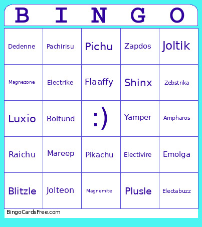 Pokemon - Electric Type Bingo Card