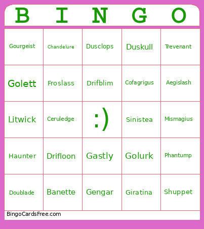 Pokemon - Ghost Type Bingo Card