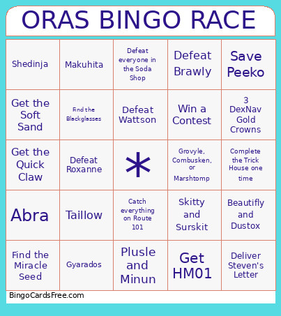 Pokemon Race Bingo Card