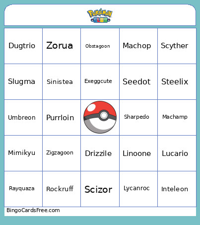 Pokemon Club Bingo Card