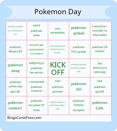 Pokemon Day Bingo